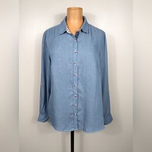 Bariloche Chambray Button Up Fitted Shirt Blouse 100% Cotton Size 42 FR Collared